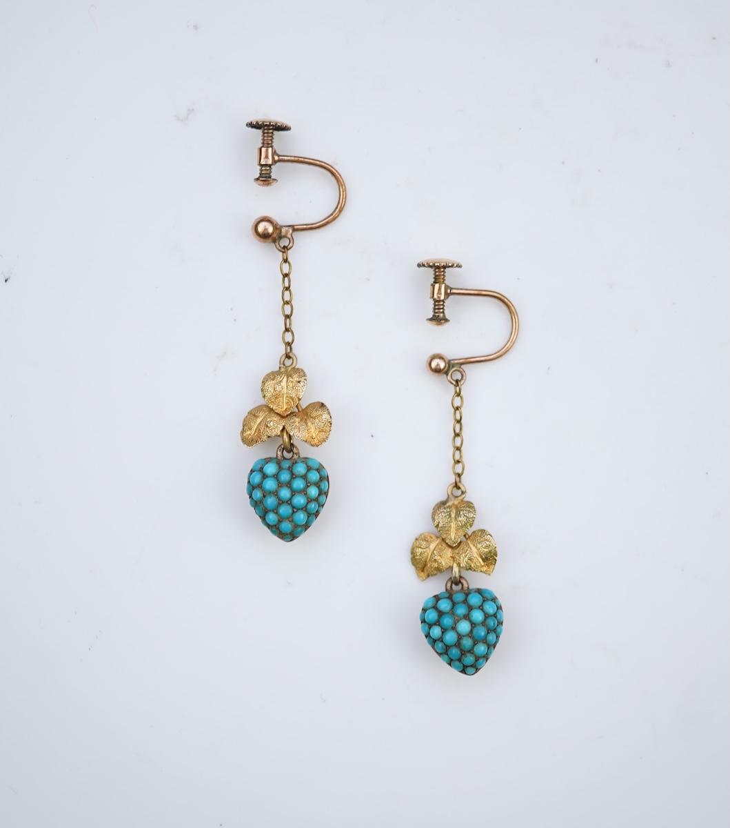 A pair of turquoise locket earrings, mid 19th century and later